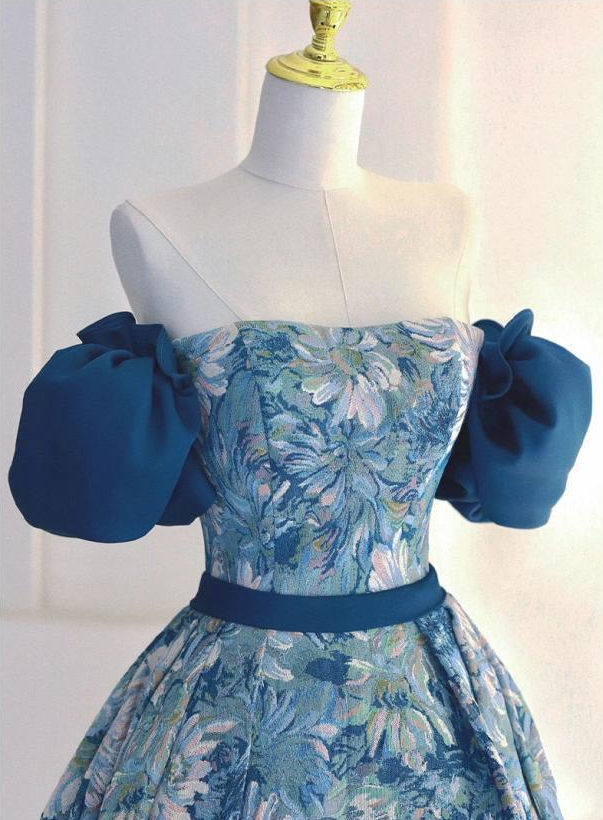 A line satin long prom dress blue long evening dress HZ1024
