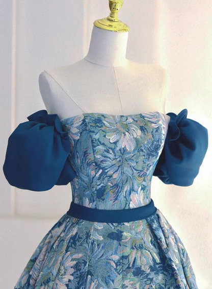 A line satin long prom dress blue long evening dress HZ1024