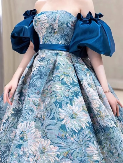 A line satin long prom dress blue long evening dress HZ1024