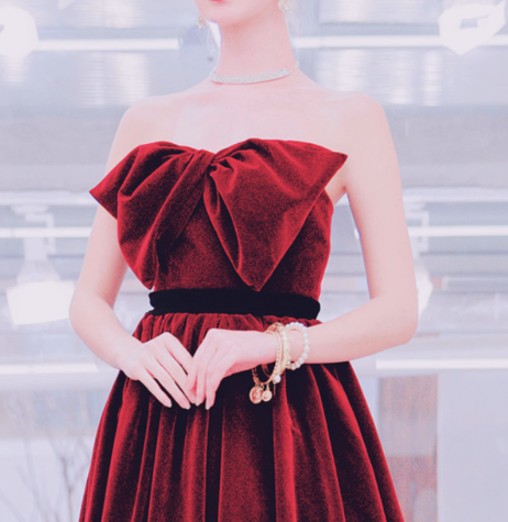 A line burgundy long prom dress, velvet bridesmaid dresses HZ1024