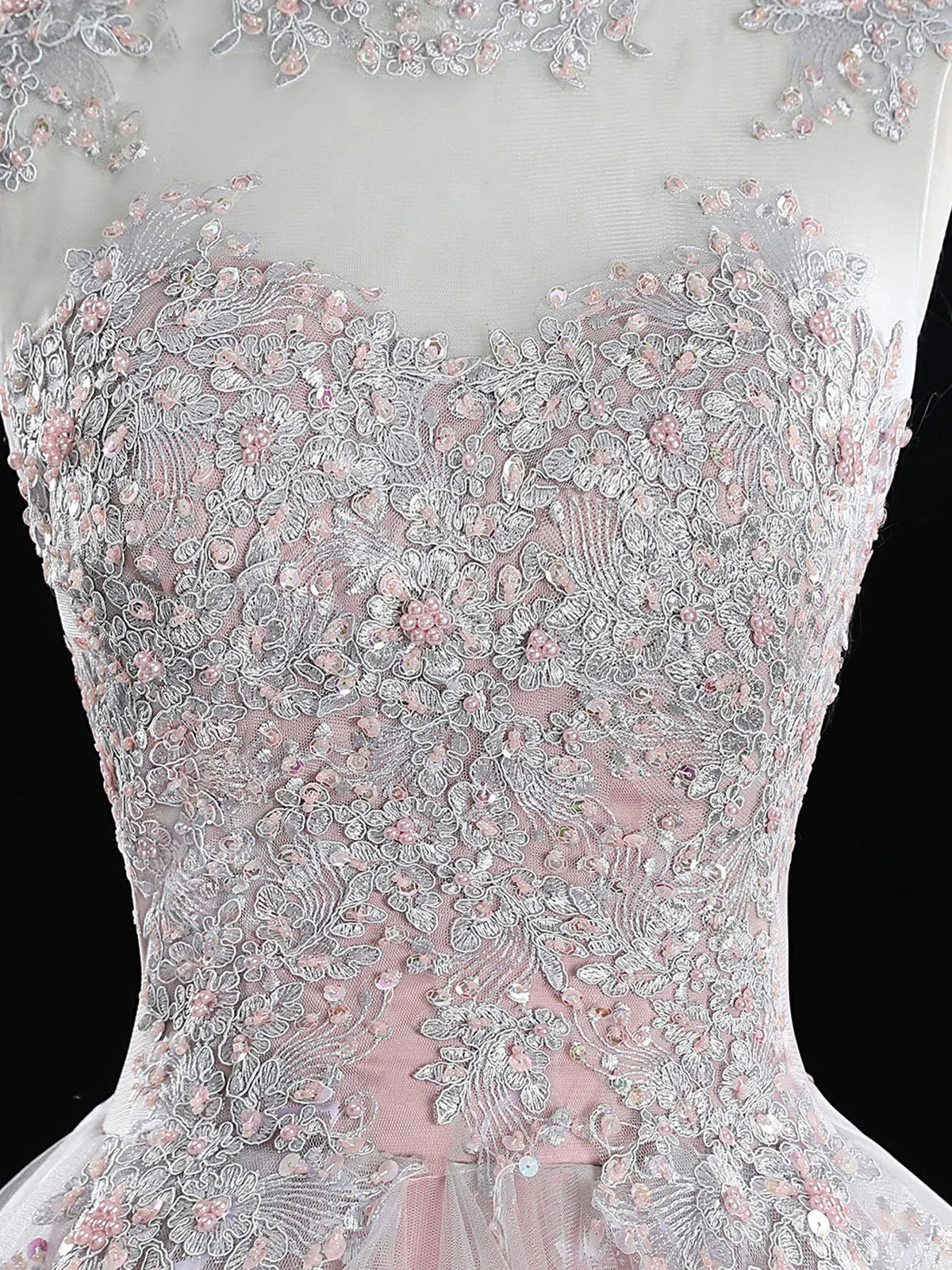 Pink A Line Tulle Lace Long Prom Dress, Pink Sweet 16 Dress ED0839