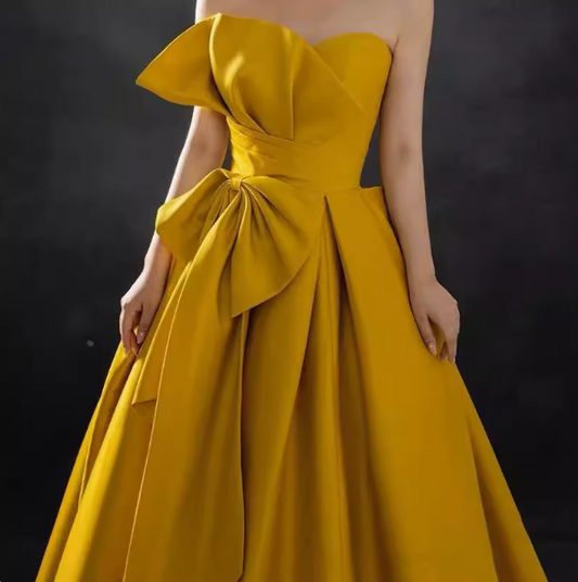 satin long prom dress, yellow evening dress HZ1024