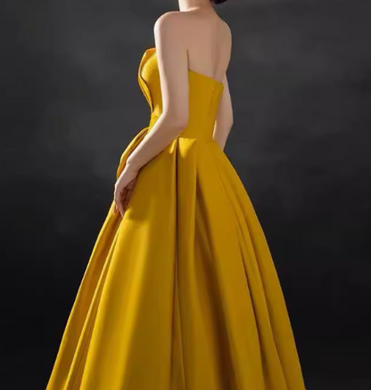 satin long prom dress, yellow evening dress HZ1024