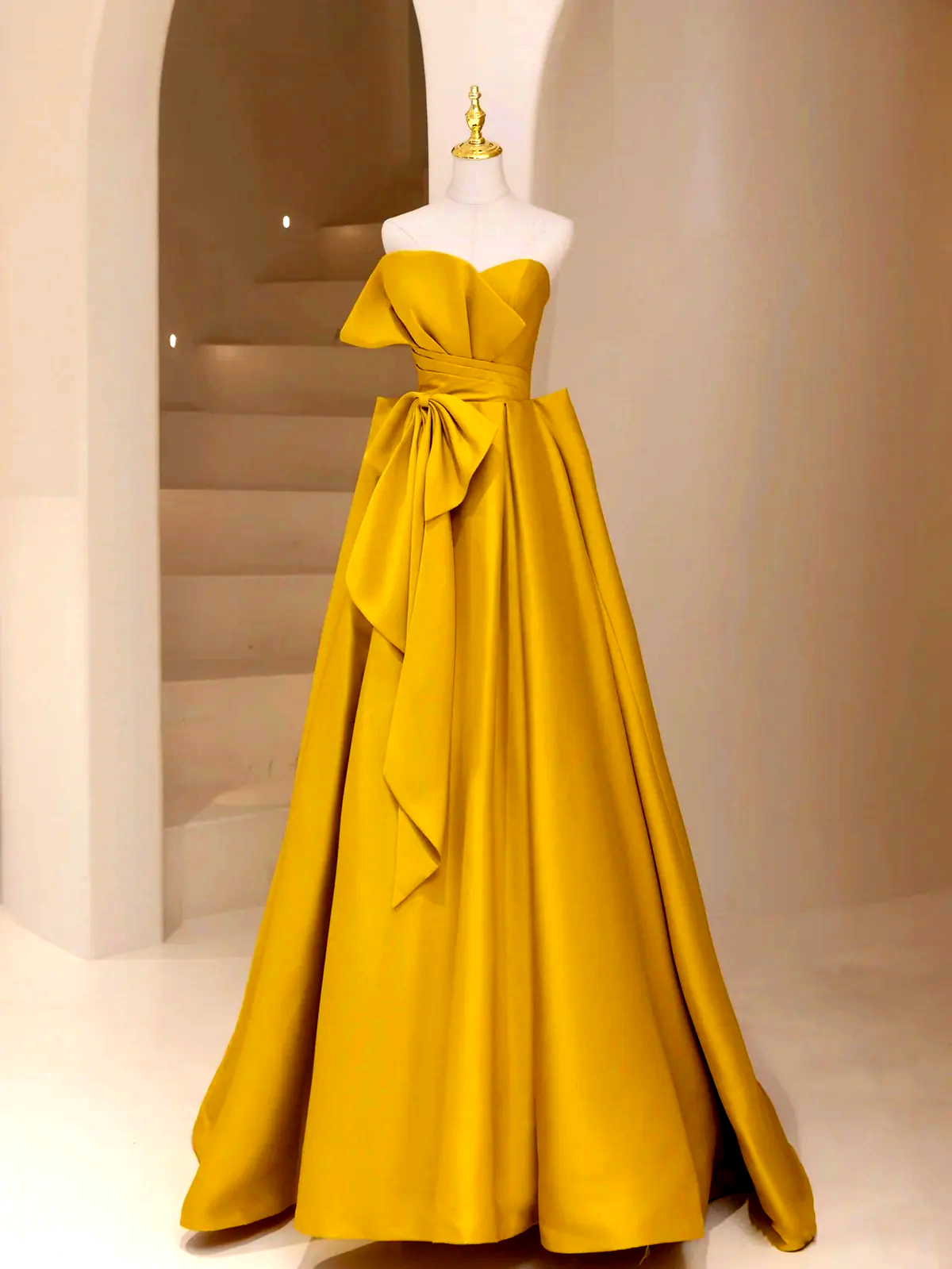 satin long prom dress, yellow evening dress HZ1024
