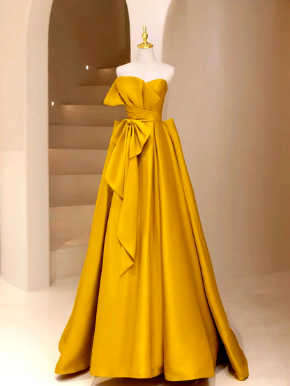 satin long prom dress, yellow evening dress HZ1024