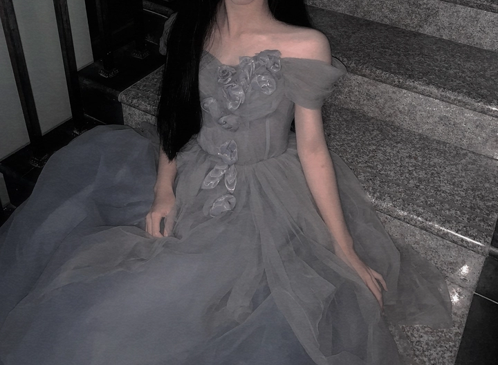 sweetheart neck tulle long prom dress, gray evening dress HZ1024