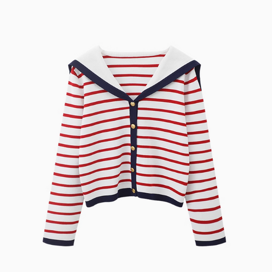 collar cape top with striped sweater and cardigan HZ1024