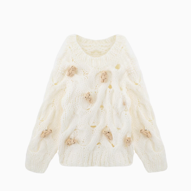 style bear thick needle twist long sleeve sweater HZ1024