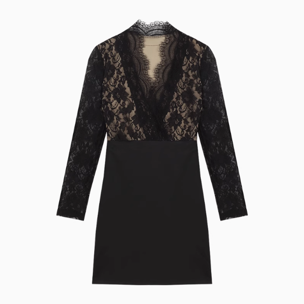 patchwork long sleeve v-neck tight hip dress HZ1024