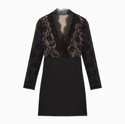 patchwork long sleeve v-neck tight hip dress HZ1024
