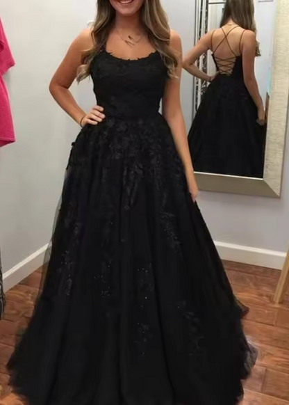 tulle lace long prom dress lace tulle evening dress HZ1024