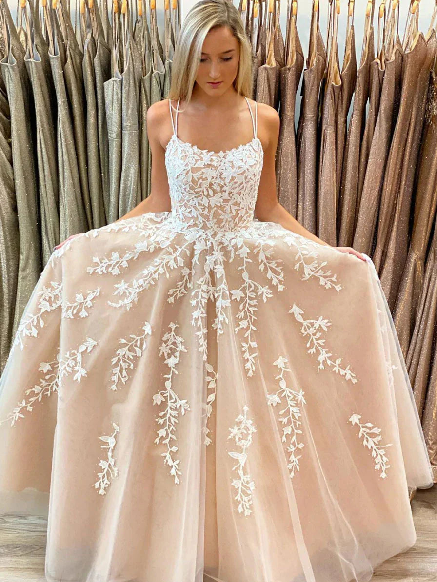 tulle lace long prom dress lace tulle evening dress HZ1024