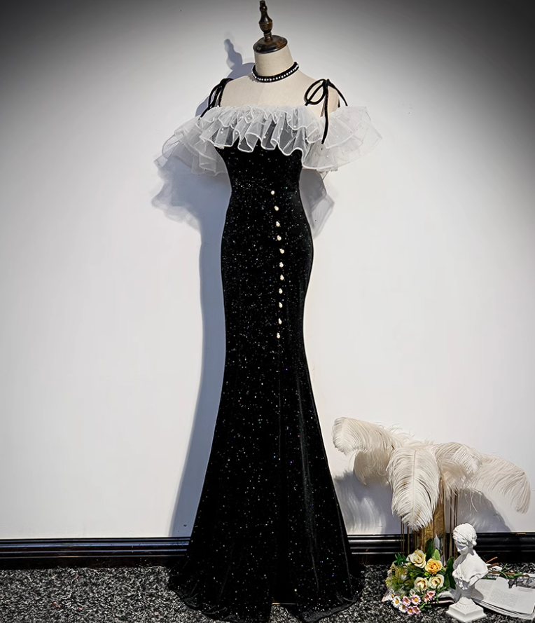 Black Mermaid Long Prom Dress, Black Evening Dress ED0880