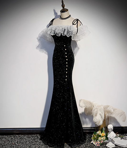 Black Mermaid Long Prom Dress, Black Evening Dress ED0880