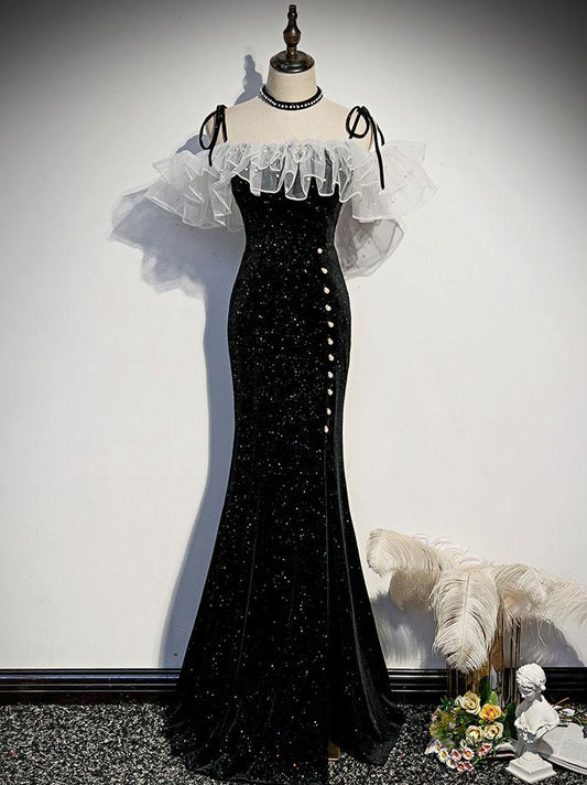Black Mermaid Long Prom Dress, Black Evening Dress ED0880