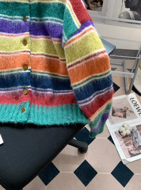 color stripes retro contrast brushed cardigan HZ1024