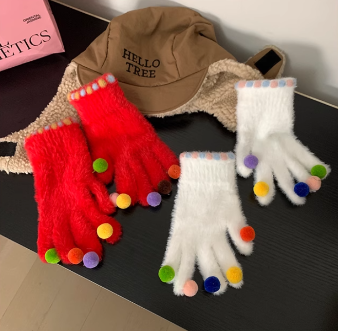 Touch screen colorful ball warm gloves ED0890