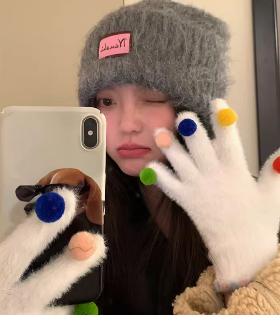Touch screen colorful ball warm gloves ED0890