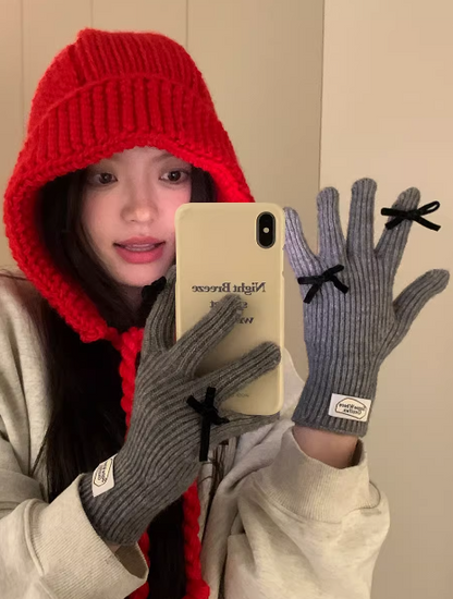 Bowknot Touch Screen Warm Gloves ED0897
