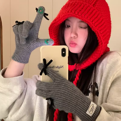 Bowknot Touch Screen Warm Gloves ED0897