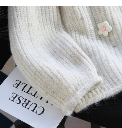 diamond-studded 3D flower pullover sweater HZ1024
