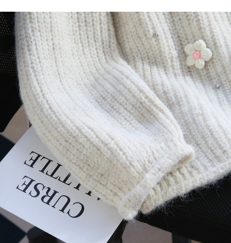 Heavy diamond-studded 3D flower pullover sweater ED0917