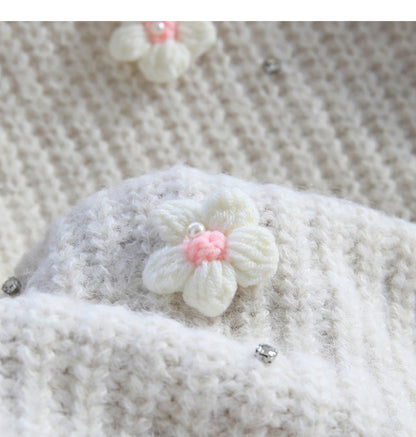 diamond-studded 3D flower pullover sweater HZ1024