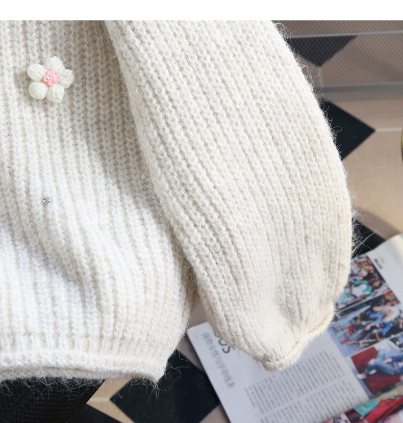 diamond-studded 3D flower pullover sweater HZ1024