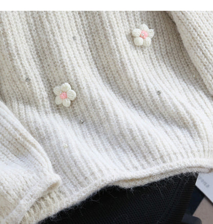 diamond-studded 3D flower pullover sweater HZ1024