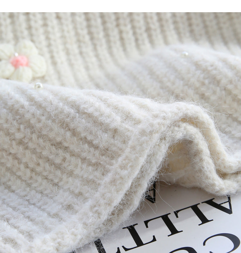 diamond-studded 3D flower pullover sweater HZ1024