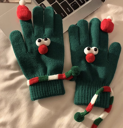Cute Christmas red touch screen wool knitted gloves ED0932