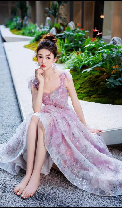 Purple A-line  Tulle Sequined Long Prom Dress,Purple Evening Dress ED0935