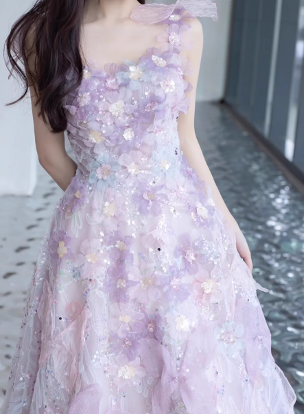 Purple A-line  Tulle Sequined Long Prom Dress,Purple Evening Dress ED0935