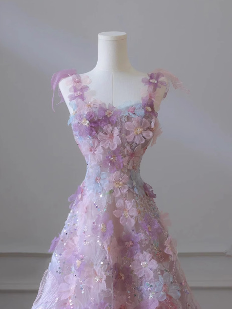 Purple A-line  Tulle Sequined Long Prom Dress,Purple Evening Dress ED0935