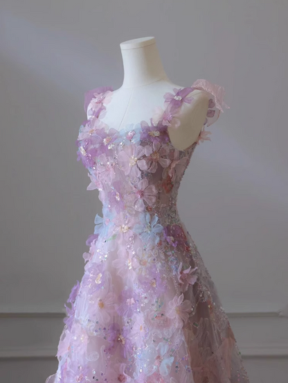 Purple A-line  Tulle Sequined Long Prom Dress,Purple Evening Dress ED0935