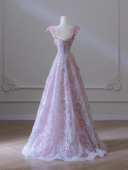 A-line Tulle Sequined Long Prom Dress,Purple Evening Dress HZ1024