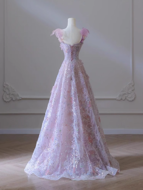 Purple A-line  Tulle Sequined Long Prom Dress,Purple Evening Dress ED0935