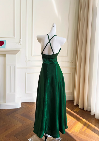 A-line V-neck Satin Short Formal Dress, Green Homecoming Dress HZ1024