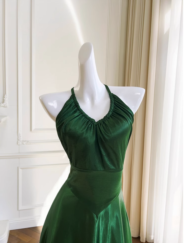 A-line V-neck Satin Short Formal Dress, Green Homecoming Dress HZ1024