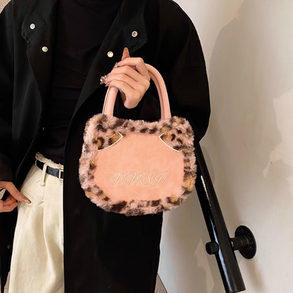 Leopard print plush patchwork tote bag crossbody bag ED0956