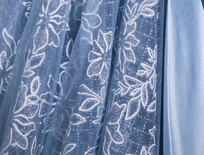 Blue A-line Off-shoulder Tulle Satin Long Prom Dress, Blue Evening Dress ED0965