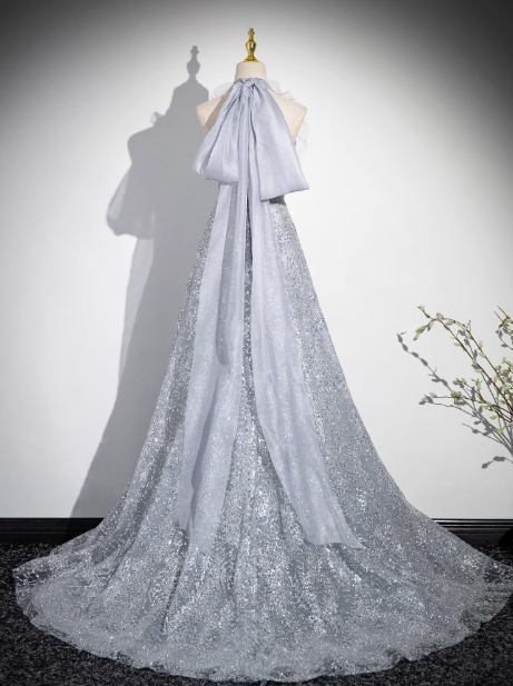 V-neck mesh sequin long prom dress, evening dress HZ1024