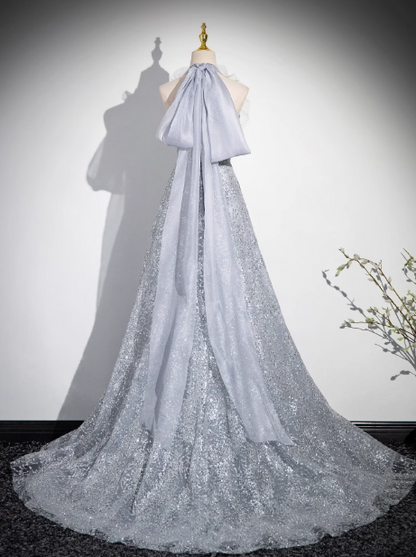 V-neck mesh sequin long prom dress, evening dress HZ1024