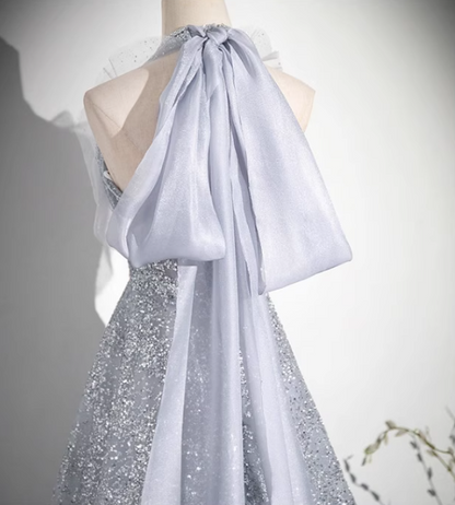 V-neck mesh sequin long prom dress, evening dress HZ1024