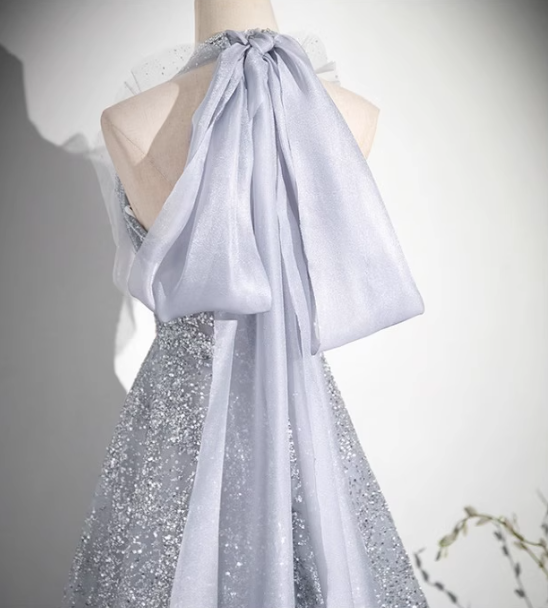 A-line V-neck mesh sequin long prom dress, evening dress ED0967