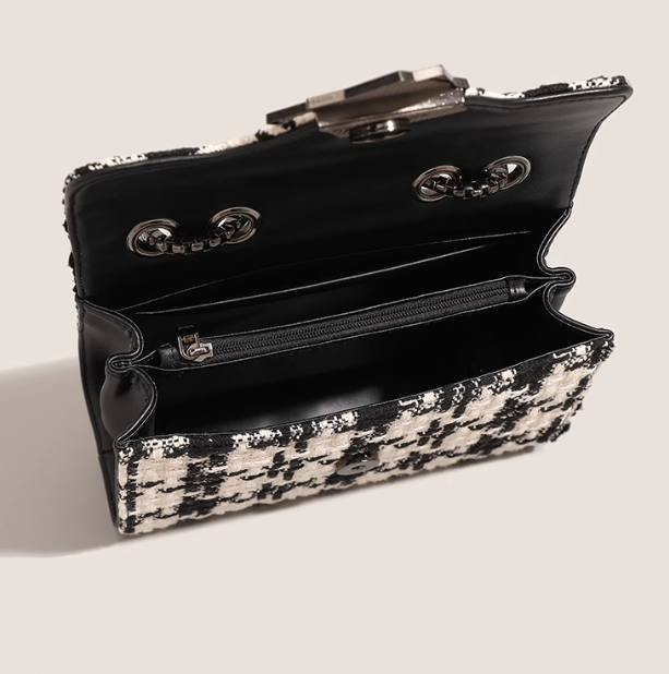Black and white plaid chain bag shoulder crossbody bag ED0986