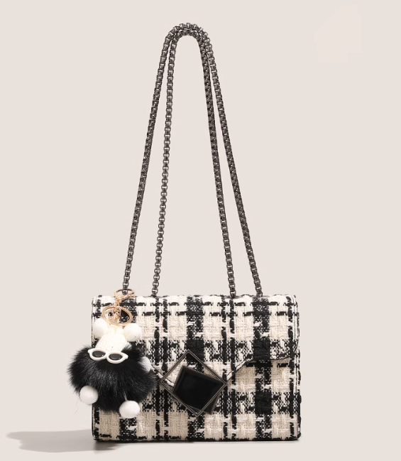 Black and white plaid chain bag shoulder crossbody bag ED0986