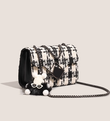 Black and white plaid chain bag shoulder crossbody bag ED0986