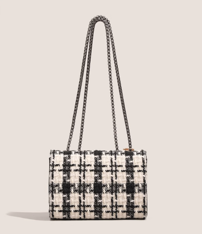 Black and white plaid chain bag shoulder crossbody bag ED0986