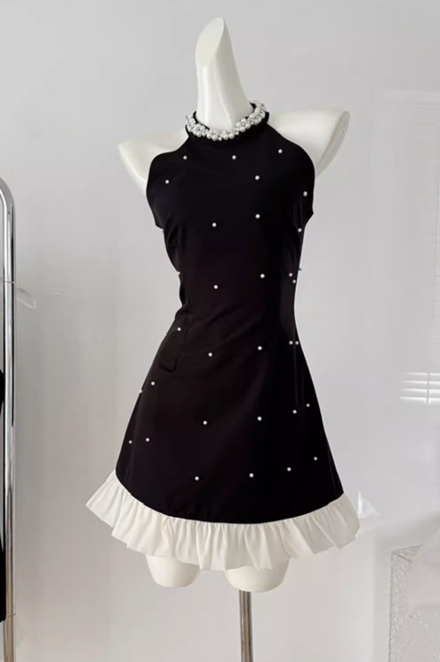 A-line beaded Halter Short Prom Dress,Homecoming Dress HZ1024
